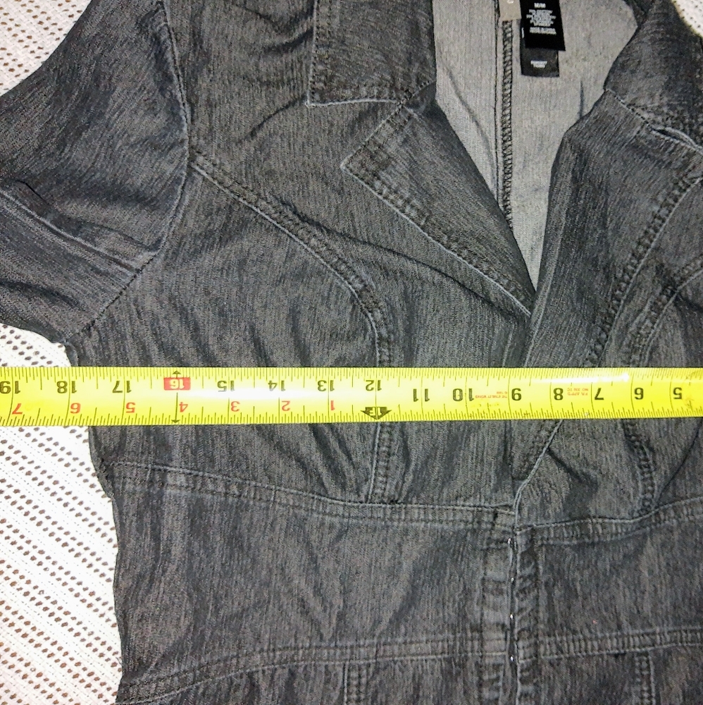 Medium Dark Denim Long Fitted Jacket - image 6